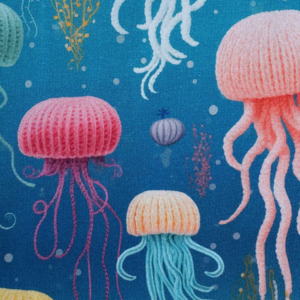 Baumwolljersey Jellyfish Quallen Digitaldruck bunt